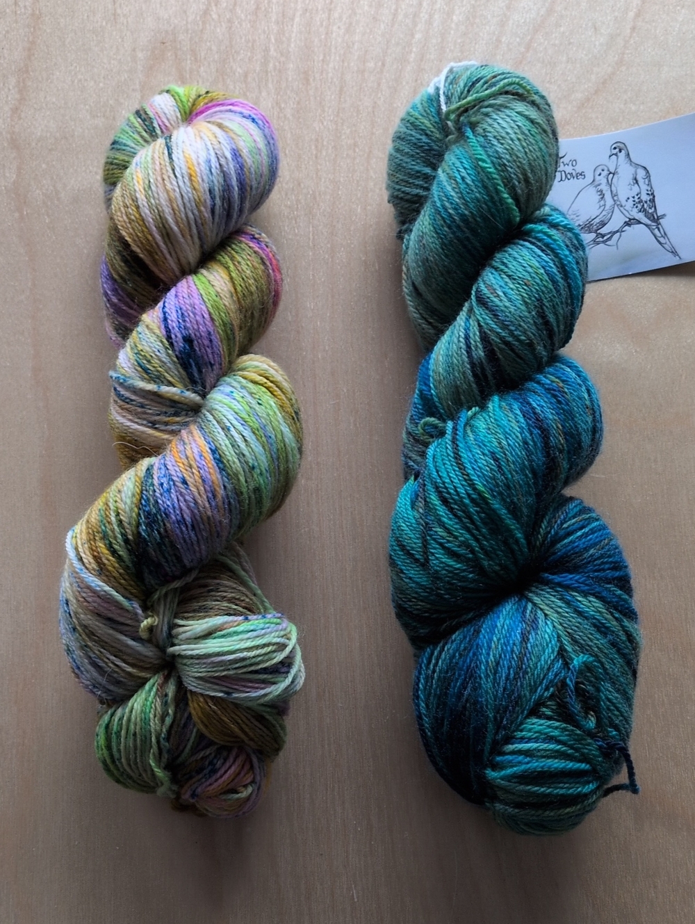 Two Doves Hand-Dyed Multi Speckled Yarn 2 Skeins Fingering Weight Dana's Destash